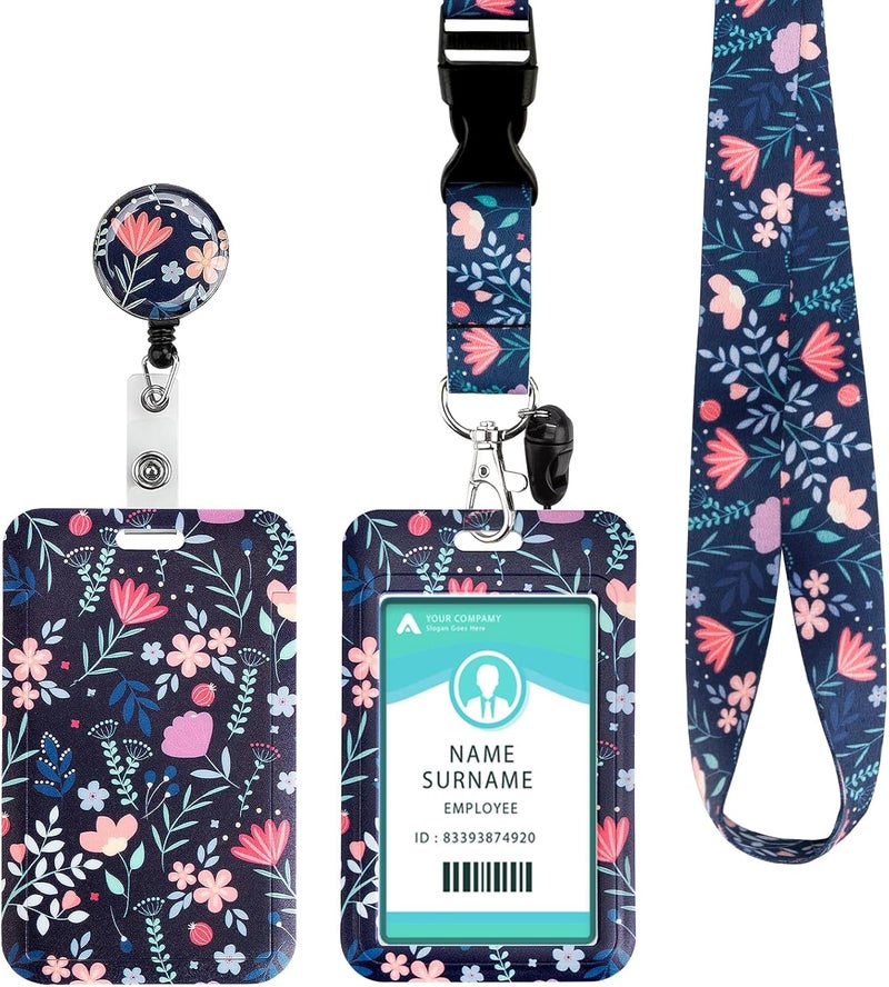 Hinsly ID Badge Holder with Lanyard, Retractable Badge Holders Reels with Lanyards Adjustable, for Women Kids Teacher Nurses Doctor Student - Image 1